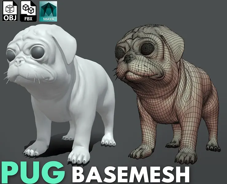 Pug Dog - Topology + UV Map