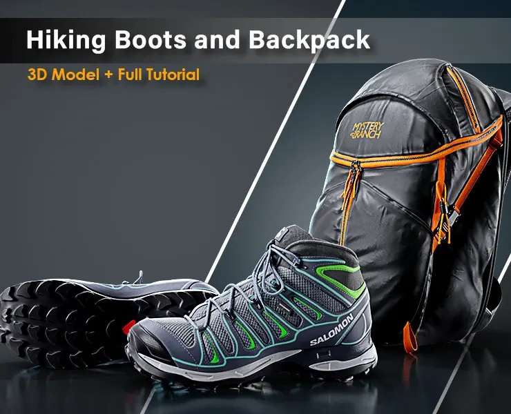 Hiking Boots and Backpack/ Full Tutorial + 3D Model