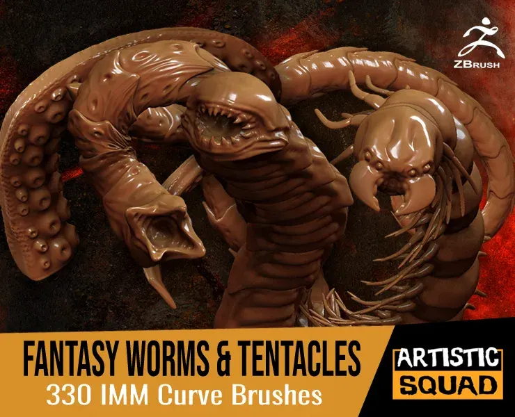 Fantasy Worms and Tentacles 330 IMM Curve Brushes for ZBrush