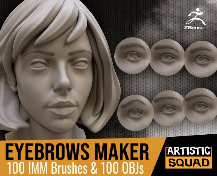 Eyebrows Maker 100 ZBrush IM brushes and 100 OBJs