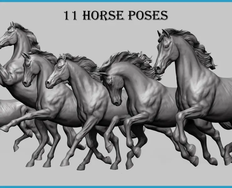 11 horse poses - 3D Models