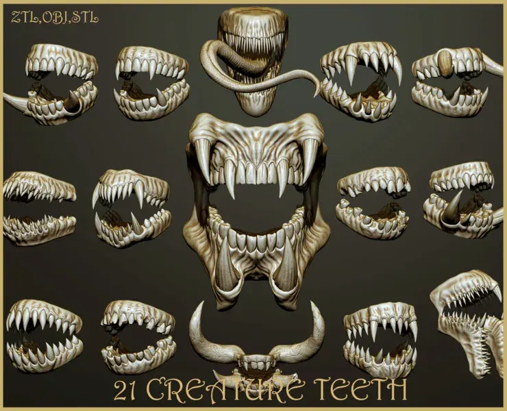 21 Creature + Monster Teeth - Open+Closed OBJs