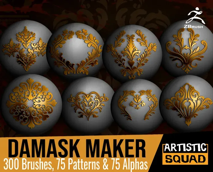 Damask Maker 300 ZBrush Brushes 75 Seamless Patterns And 75 Alphas