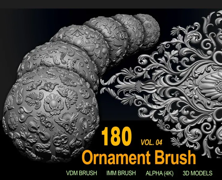 180 Ornament Brushes, Alphas and 3D Models Vol 04