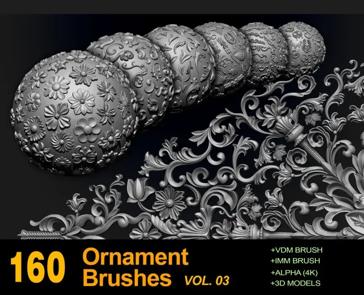 160 Ornament Brushes, Alphas and 3D Models Vol 03