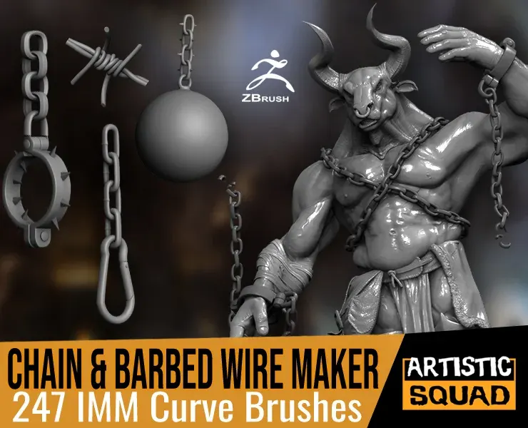 Chain And Barbed Wire Maker 247 ZBrush Curve IMM Brushes