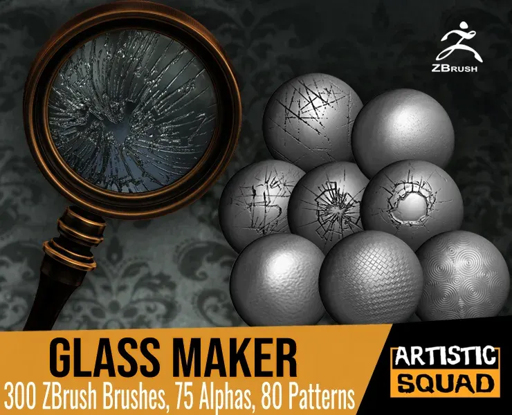 Glass Maker 300 ZBrush brushes, 75 Alphas and 80 Patterns