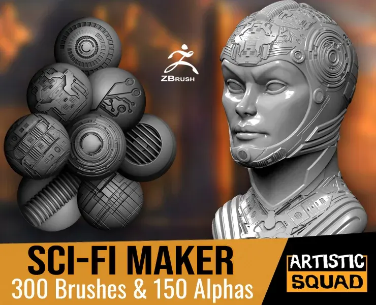 Sci-Fi Maker 300 ZBrush Brushes And 150 Alphas