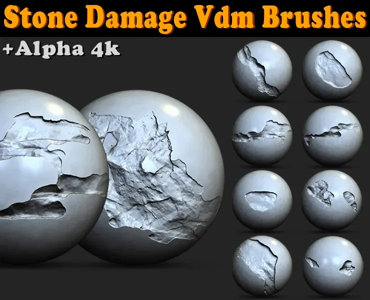 Stone Damage VDM Brushes with Alpha