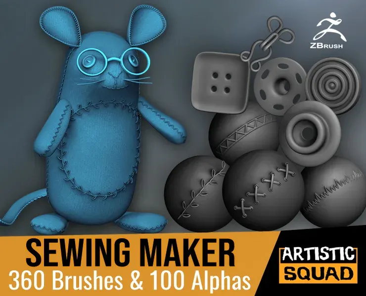 Sewing Maker: 360 ZBrush Brushes And 100 Alphas