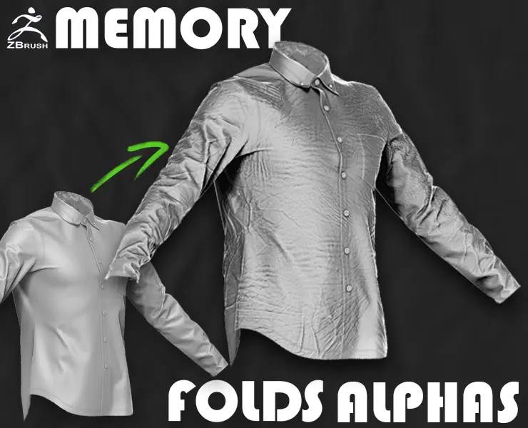 25 Memory Folds Alphas for Zbrush