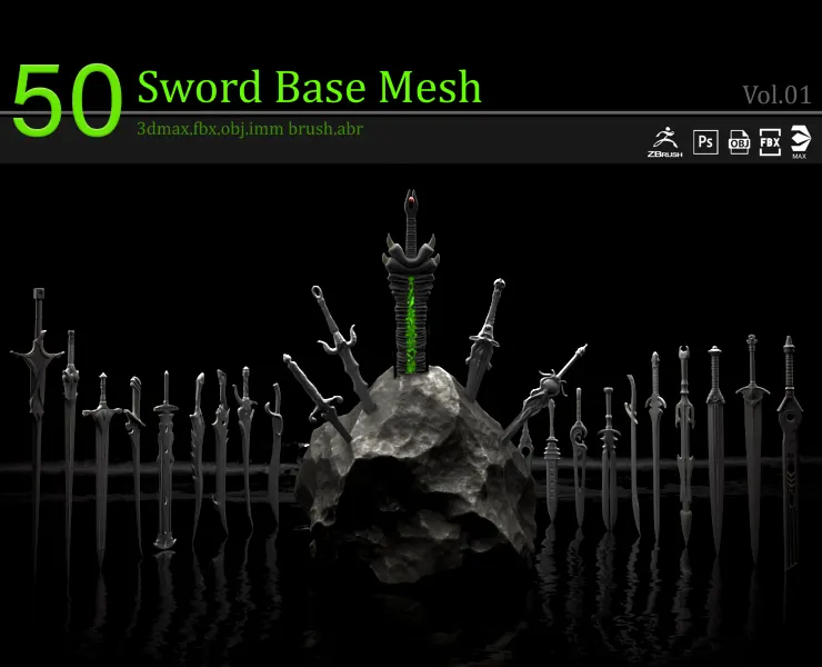 50 Sword Base Mesh(Clean UV) + IMM brush + ABR brush