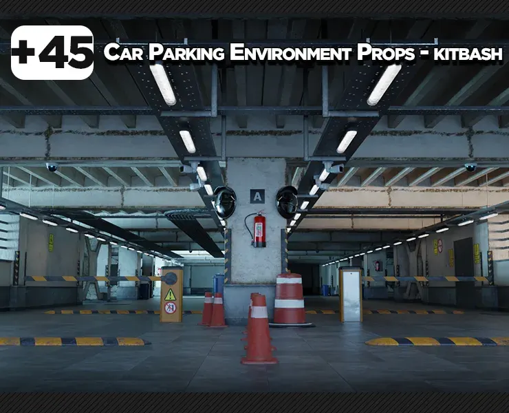 +45 Garage Car Parking Environment Props - KITBASH - Vol 3