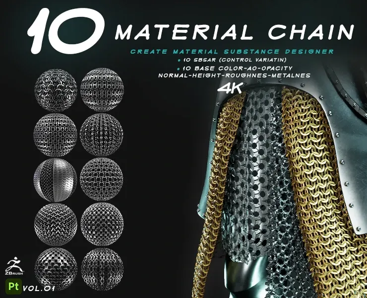 10 Material Chain seamles sbsar - texture 4k vol 01