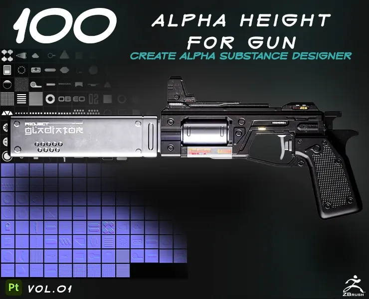 100 Alpha Height And Normal For Gun -hardsurface- vol.01