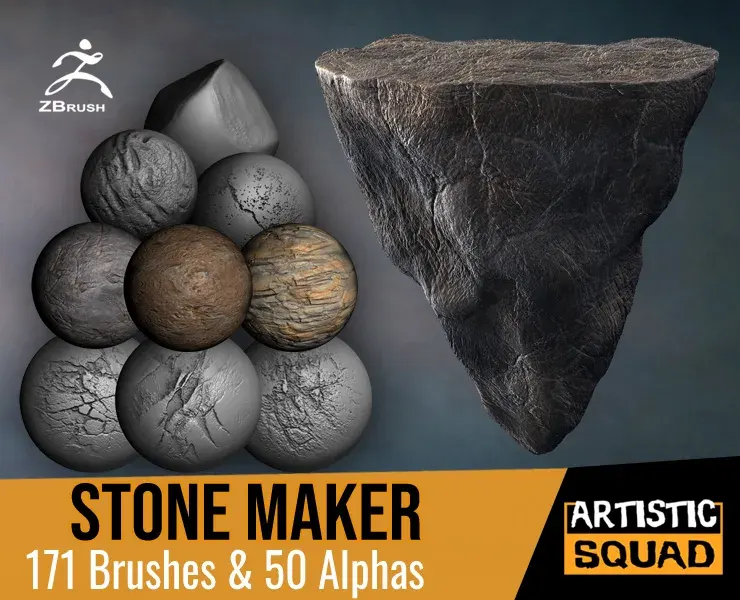 Stone Maker: 171 ZBrush Brushes And 50 Alphas