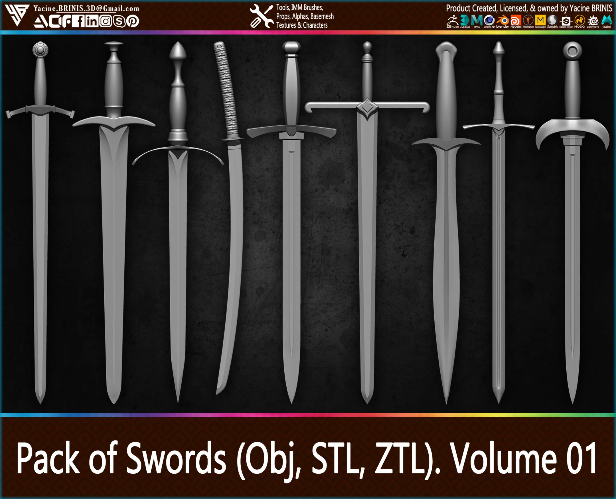 Pack of Swords (Obj, STL, ZTL) Volume 01