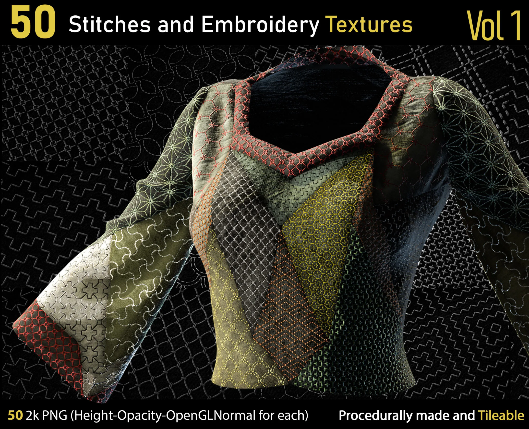 50 Stitches and Embroidery Textures-Vol1-Height-Normal-Opacity