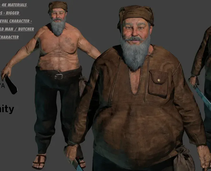 AAA 3D REALISTIC CHARACTER - FANTASY MEDIEVAL OLD MAN BUTCHER