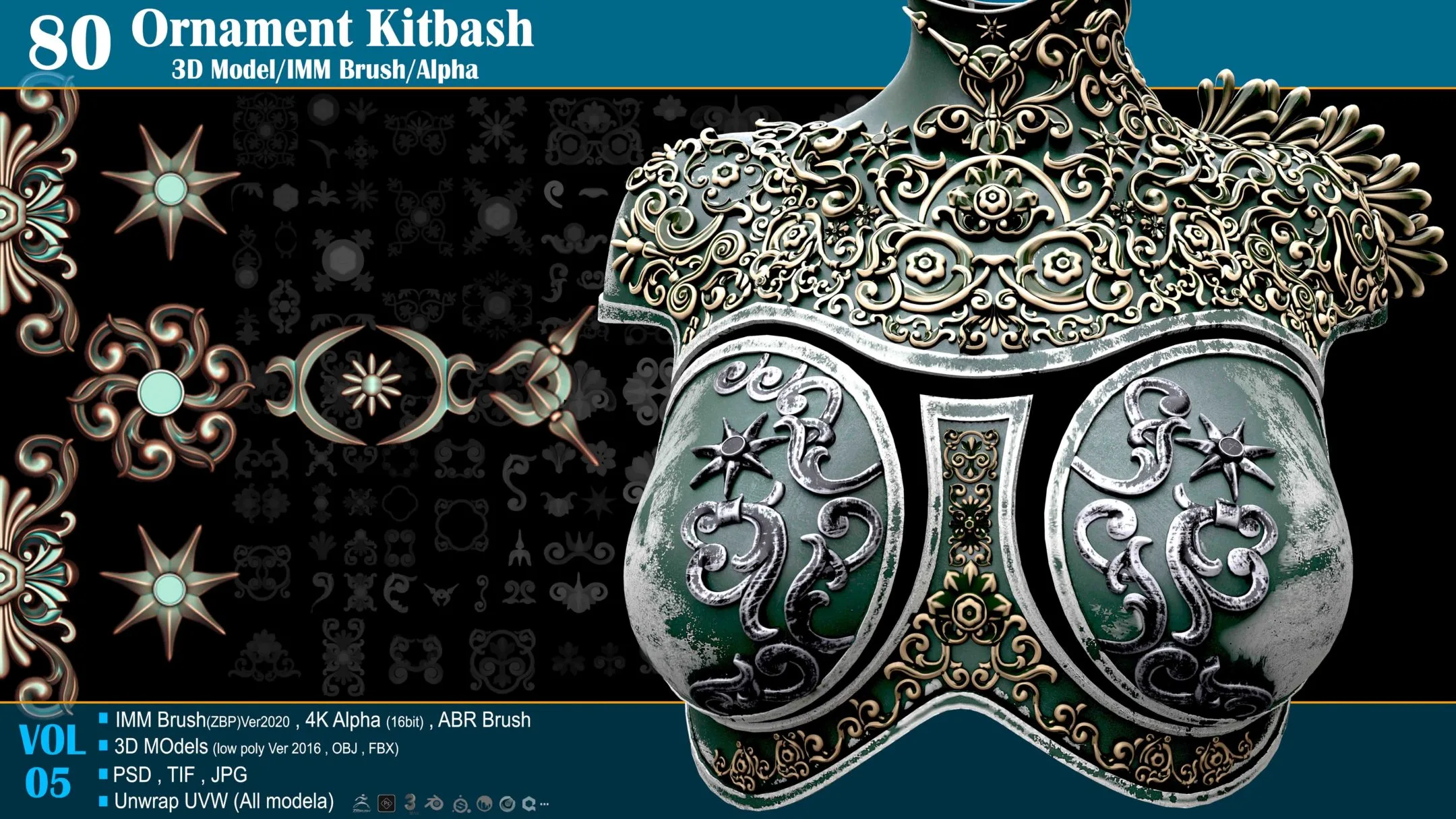 80 Sahra Ornament Kitbash 3D Model/IMM Brush/Alpha VOL05