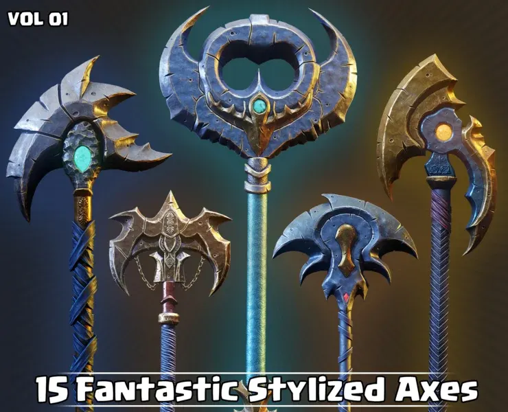 15 Fantastic Stylized Axes Game Ready VOL01