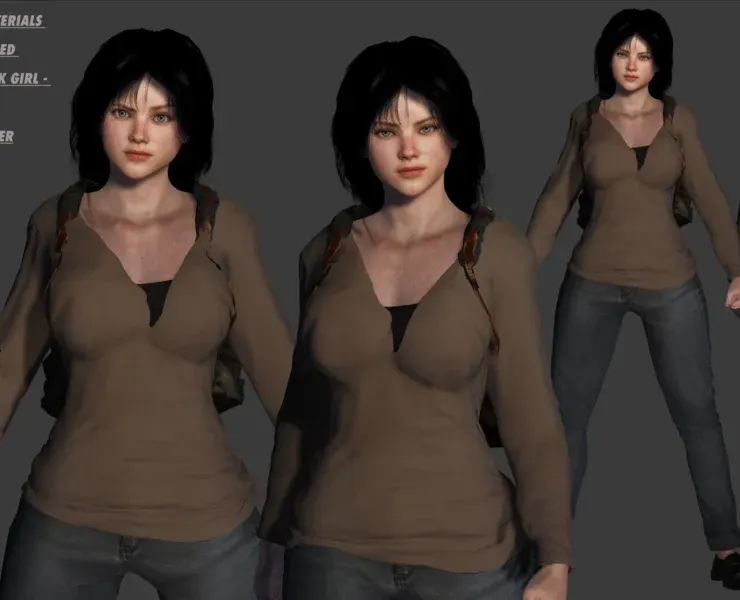 3D REALISTIC HUMAN RIGGED CHARACTER -BACKPACK GIRL-CASUAL OUTFIT