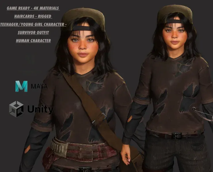 AAA 3D REALISTIC CHARACTER -TEENAGE GIRL SURVIVOR APOCALYPTIC 01