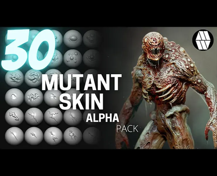 30 Mutant Skin Alphas and VDM Brushes - Custom made Skin Alphas to use in ZBrush
