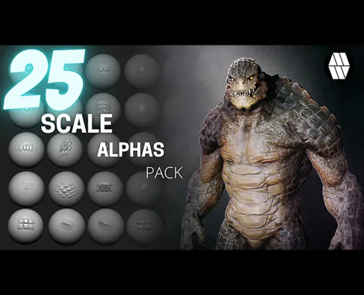 25 Scale Alphas and VDM Brush - Custom made Reptile Alphas to use in ZBrush