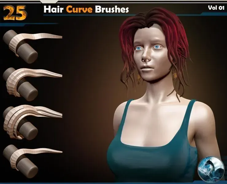 25 Hair Curve Brushes at Zbrush Vol 01