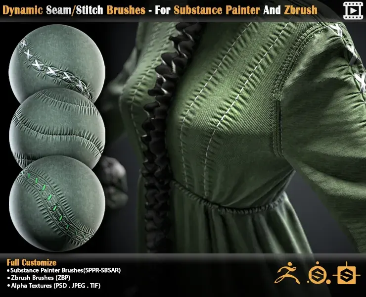 Dynamic Seam/Stitch Brushes - For Substance Painter And Zbrush