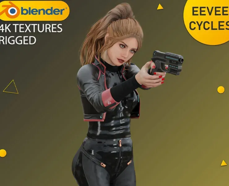 Sexy Blonde Young Girl with Cyberpunk Secret Agent Suit - Rigged - 4K Textures