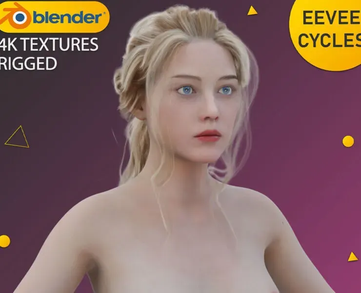 Sexy Hot Chick Blonde Girl with Ponytail Hairstyle - Rigged - 4K Textures