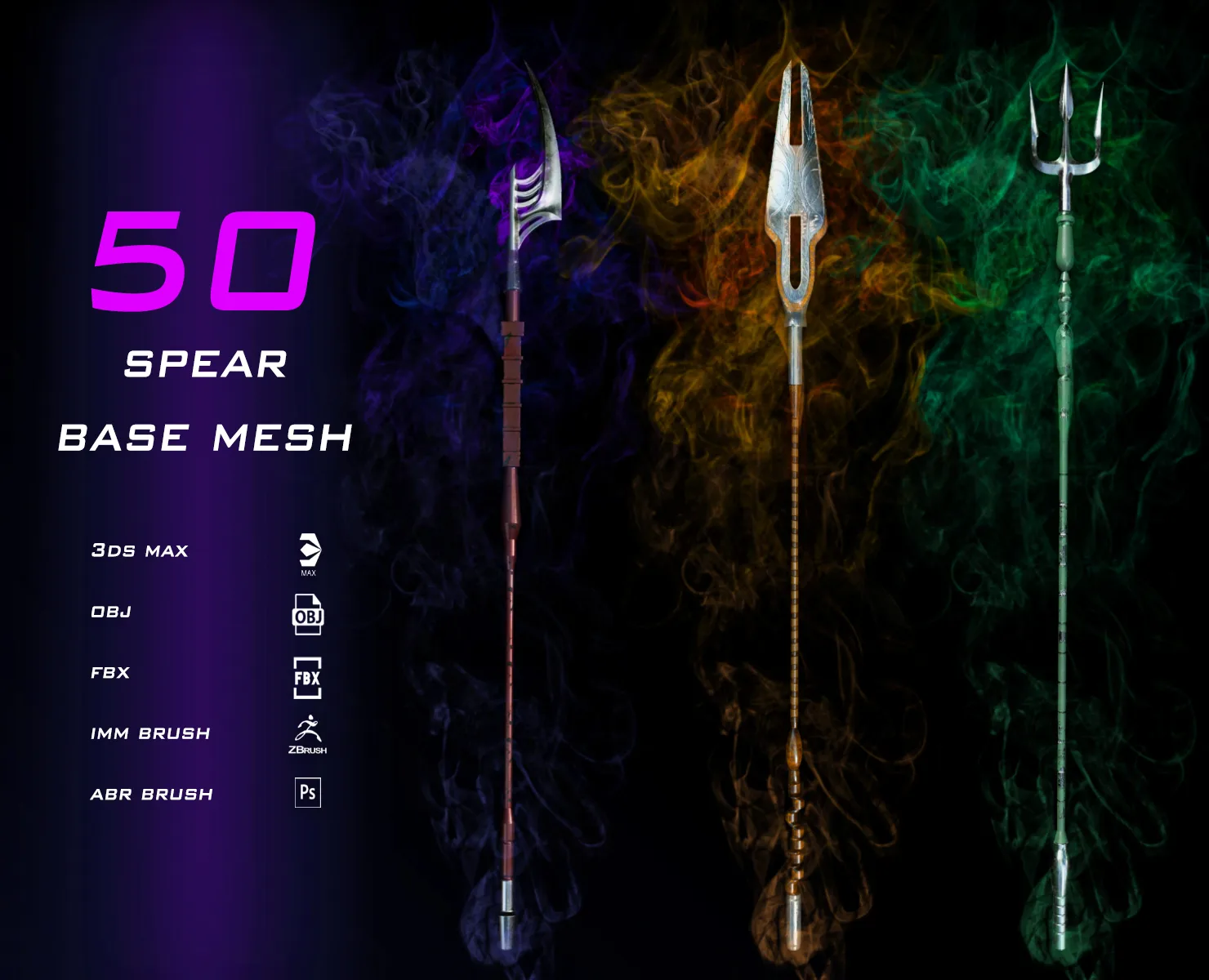 50 Spear Base Mesh(Clean UV) + IMM Brush + ABR Brush_VOL01