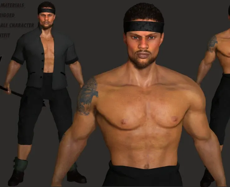 AAA 3D REALISTIC AFRO AFRICAN MALE CHARACTER - MUSCULAR KUNGFU