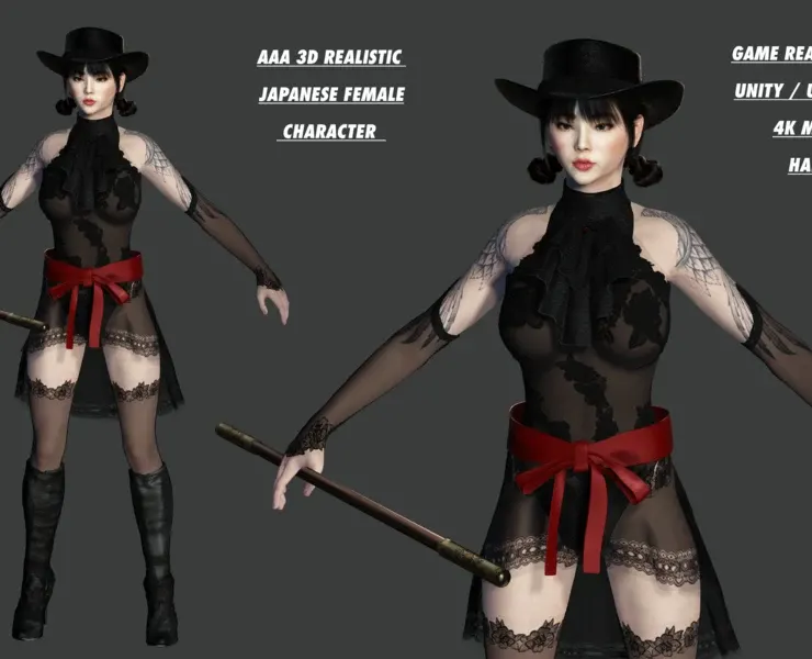 AAA 3D REALISTIC JAPANESE FEMALE CHARACTER - ASIAN FACE YAKUZA OUTFIT