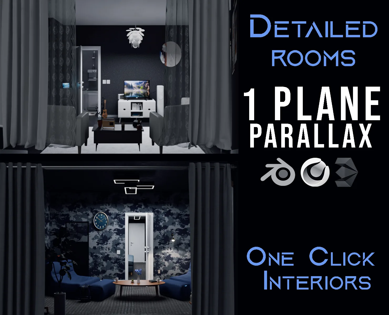 Parallax Detailed Rooms | One Click Interiors | Kpack