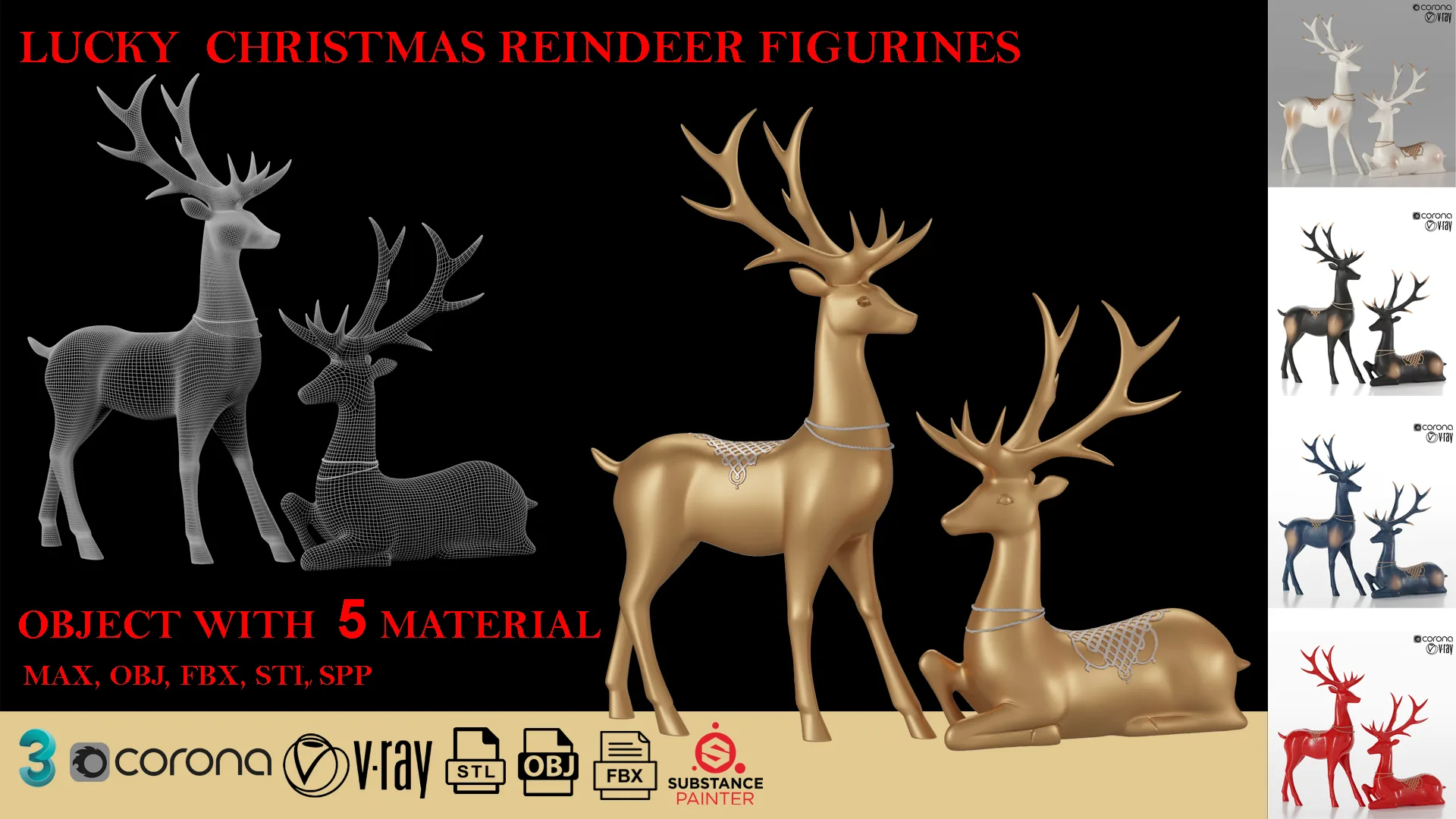 lucky christmas reindeer figurines