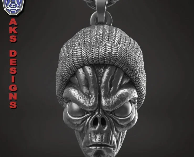 skull Pendant jewelry ALien with cap v1 3D print model