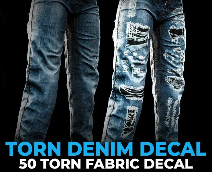 50 TORN DENIM DECALS - SBSAR + PBR TEXTURES SET