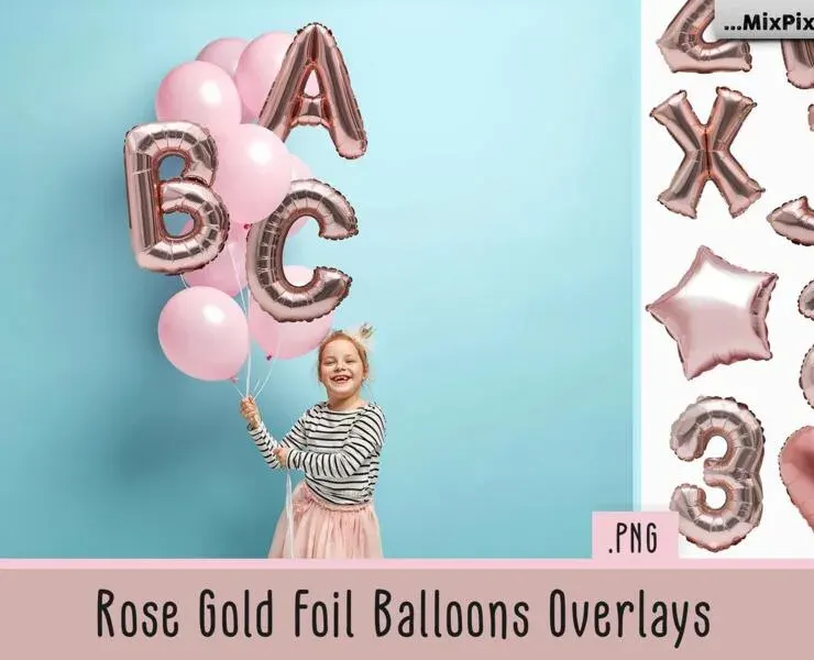 Rose Gold Foil Balloons Overlays