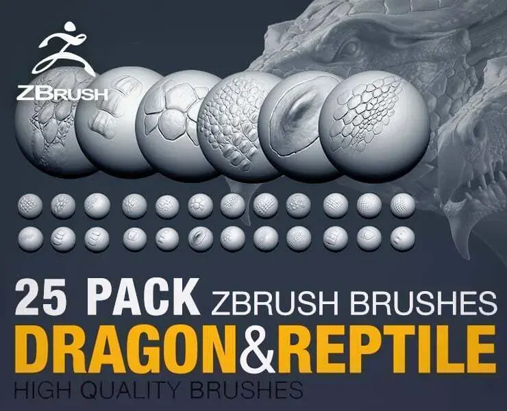 25 Pack - Reptile & Dragon ZBrushes