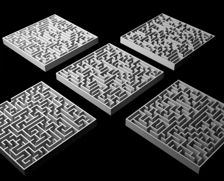 5 Low Poly Square Mazes