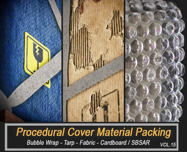 Procedural Cover Material Packaging (Bubble Wrap - Tarp - Cardboard - Fabric) (SBSAR) Vol.15