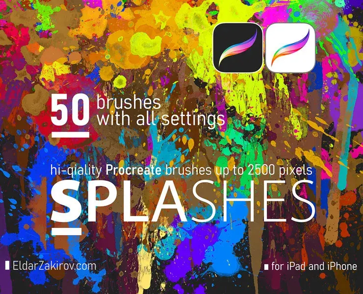 50 High Resolution SPLASHES Brushes for PROCREATE