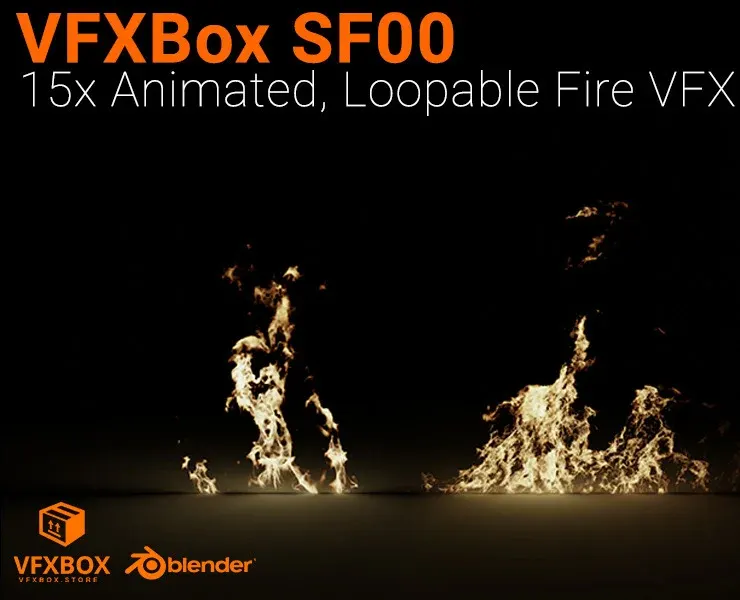 Standing Fire Loops 1 - 15x Loopable Fire VFX Elements [For Blender]