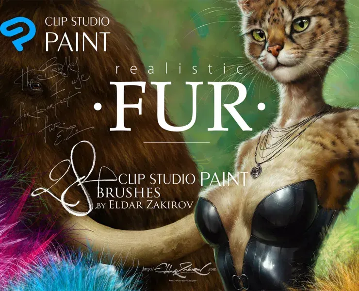 Realistic FUR: 28 Brushes for CLIP STUDIO PAINT for painting furries, animals, fluff, etc.