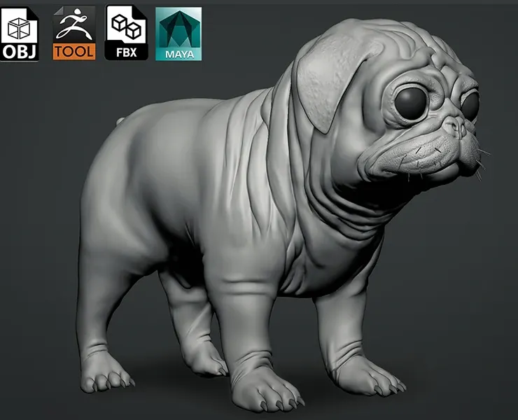 HighPoly Pug Dog - Topology + UV Map