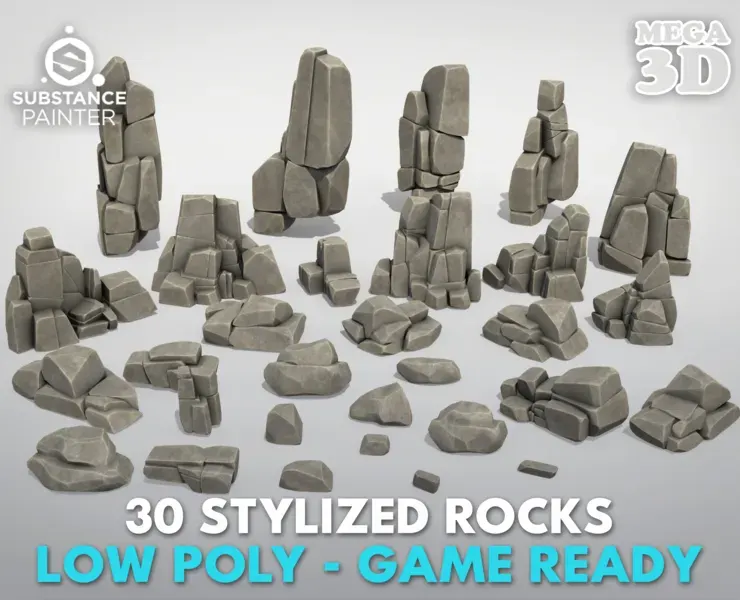 30 Stylized Block Rock - 3D Game Asset - 231030