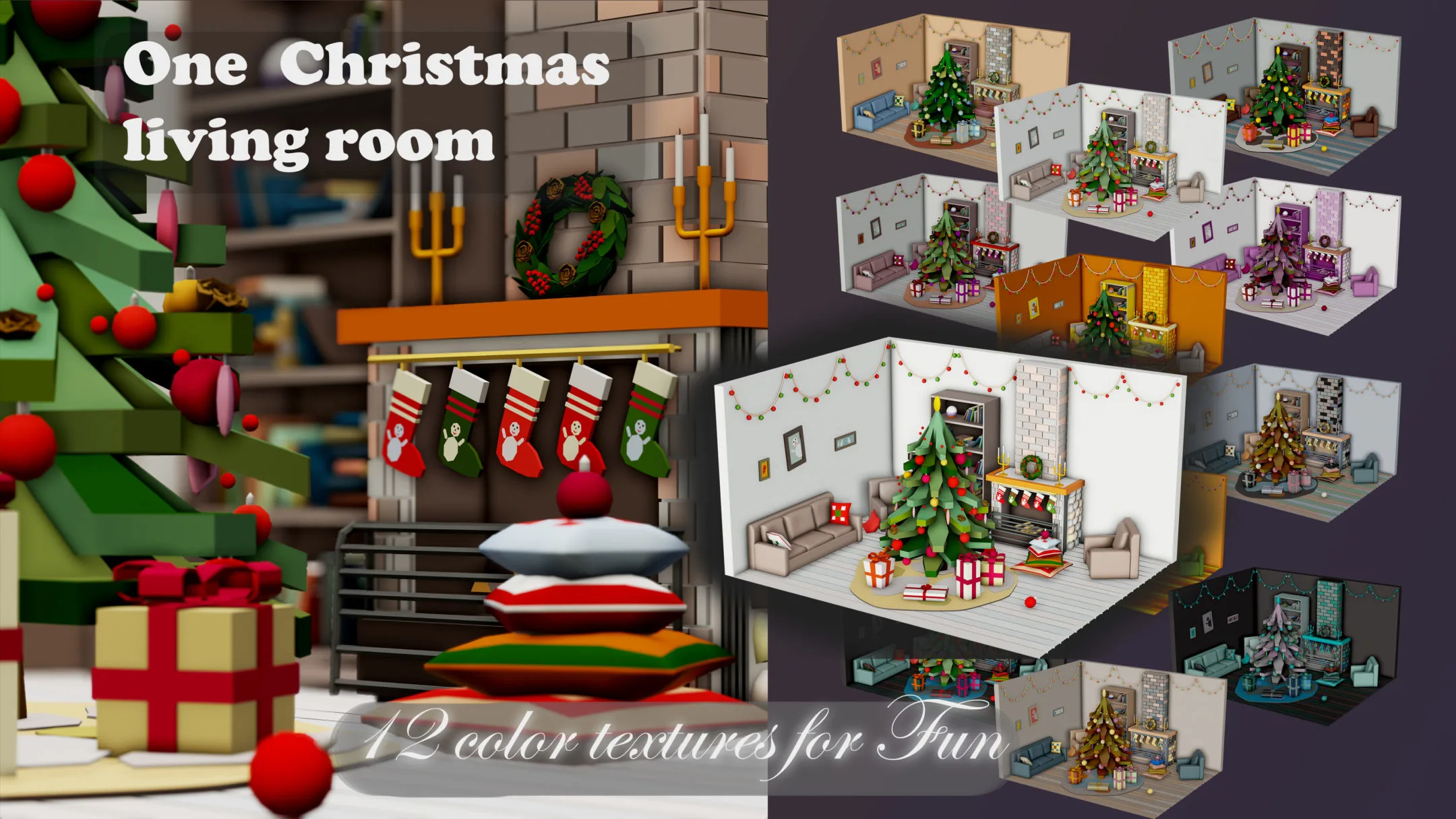 Christmas Living Room - 12 colors Low-poly